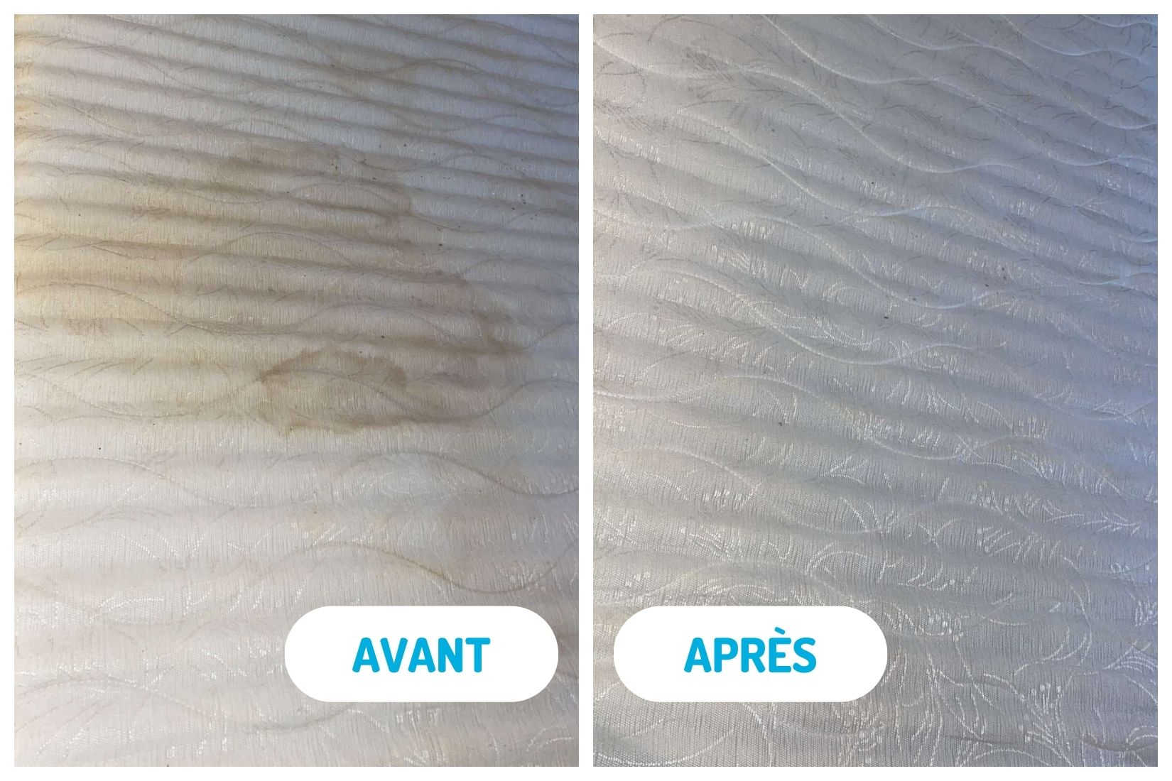 Photo avant / après, d'un matelas