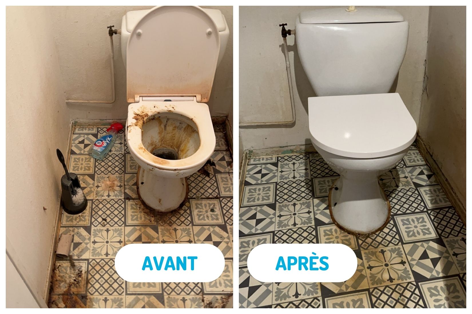 Photo avant / après, des sanitaires