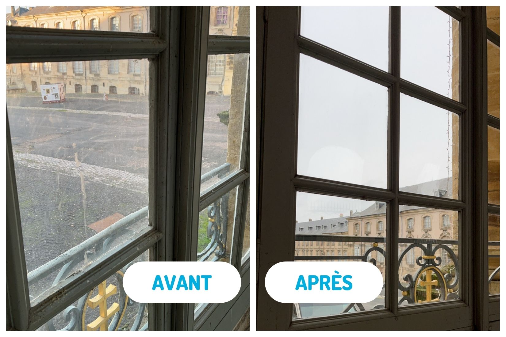Photo avant / après, nettoyage des vitres